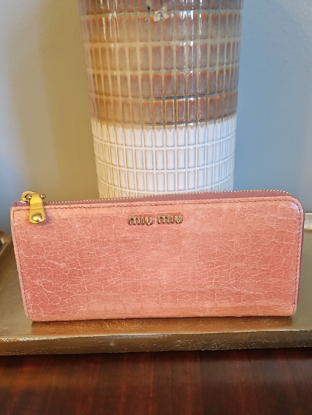 Authentic Miu Miu Rose Pink Zip Wallet with Gold Hardware